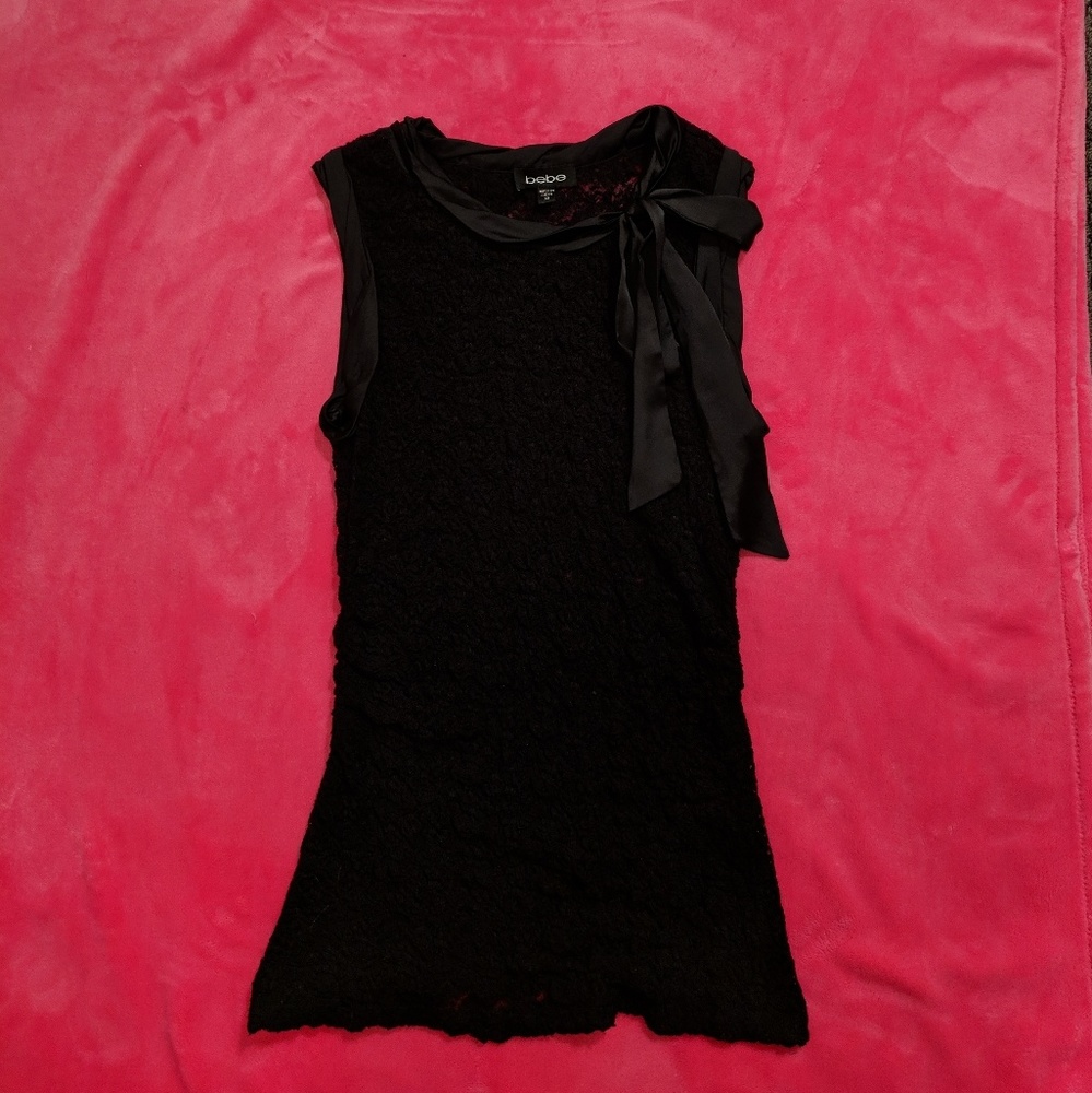 Bebe, lace bow tie blouse